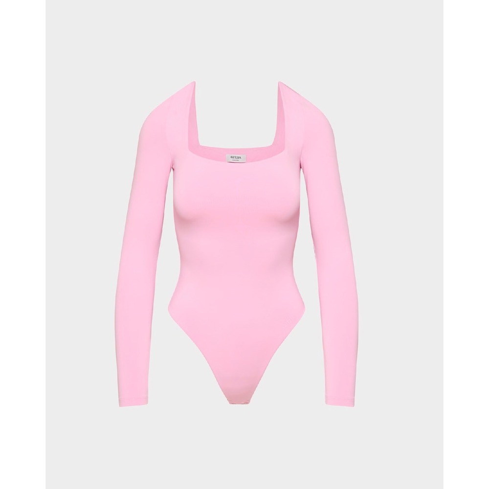 Babaton Contour Headway Long Sleeve‎ Bodysuit Size Medium Pink Square Neck Thong